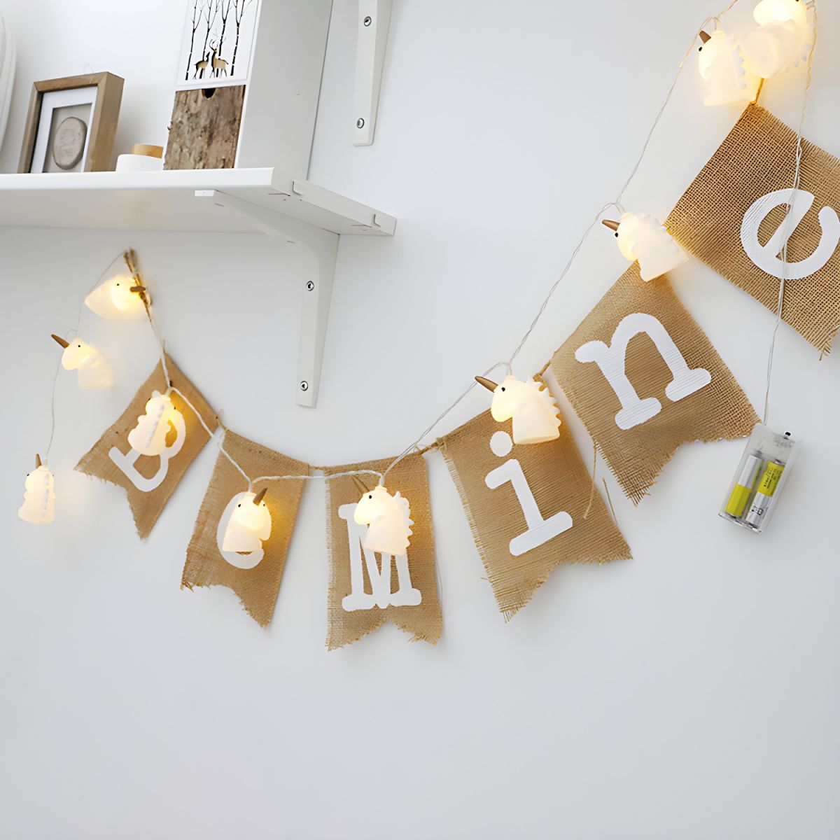 3M 20-Bulb Nursery LED Fiesta Lamp Cartoon White String Light Idea with Unicorn Plastic Shade. Battery/USB