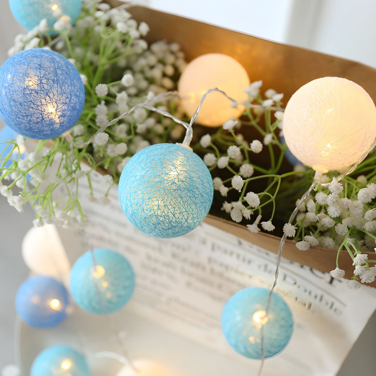 Globe Shape LED Fairy Lighting Cotton Decorative Battery String Light for Girls Bedroom