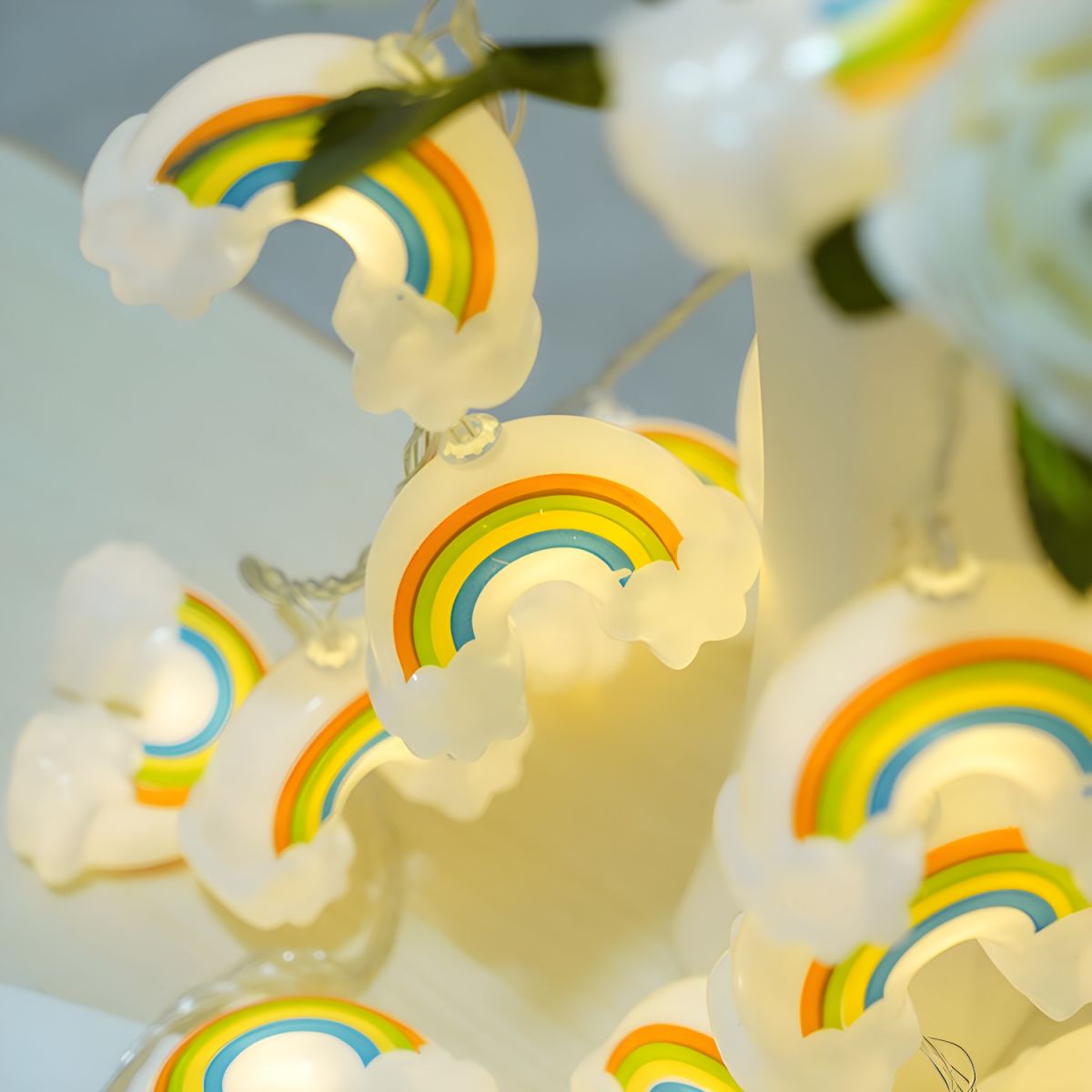 Plastic Rainbow LED Fairy Lighting Decorative White Battery Powered String Light for Bedroom