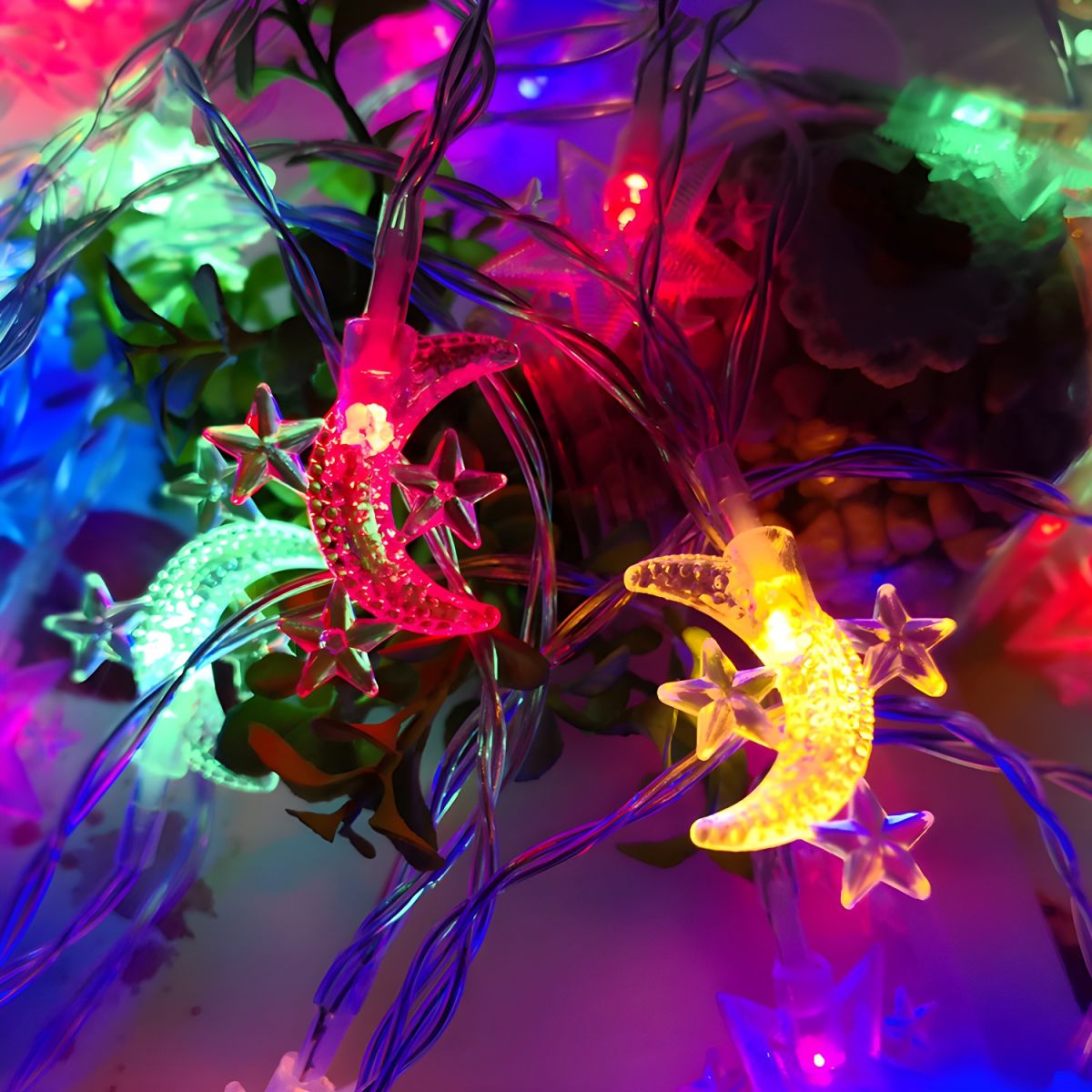 Moon and Star Plastic String Light Modernist 20/40 Heads Clear USB LED Fiesta Lamp. 9.8/19.6 Ft Long