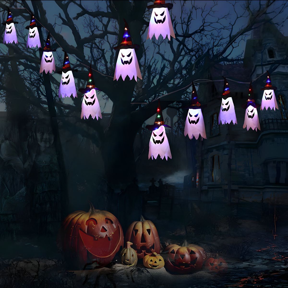 Halloween Element Decorative Lamp Modern Plastic Black LED String Light for Outdoor