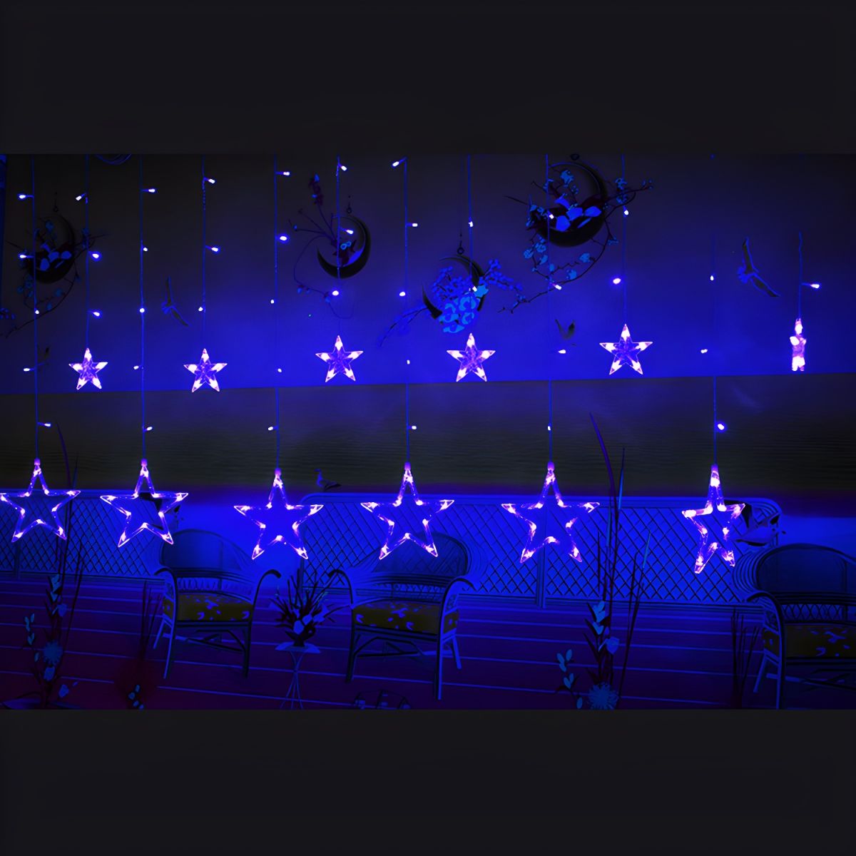 White Star Curtain String Light Art Decor 12-Head Plastic Christmas Light for Outdoor