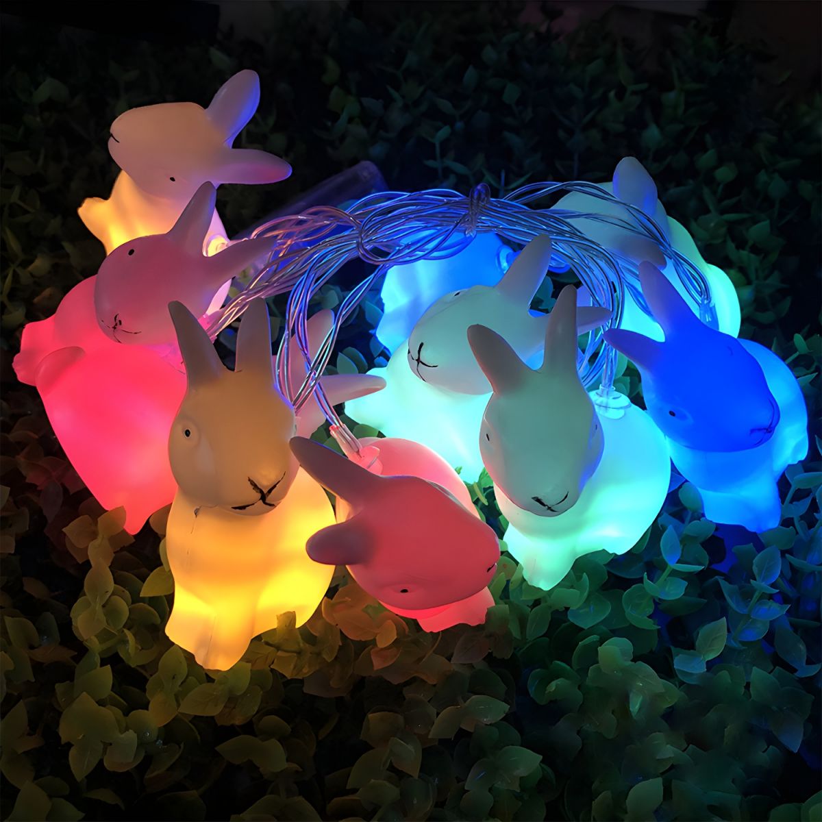 Simple Rabbit Plastic Festoon Light 4.9 Ft Long 10 Heads LED Lamp String in White for Courtyard. Warm/White/Multi Color Light