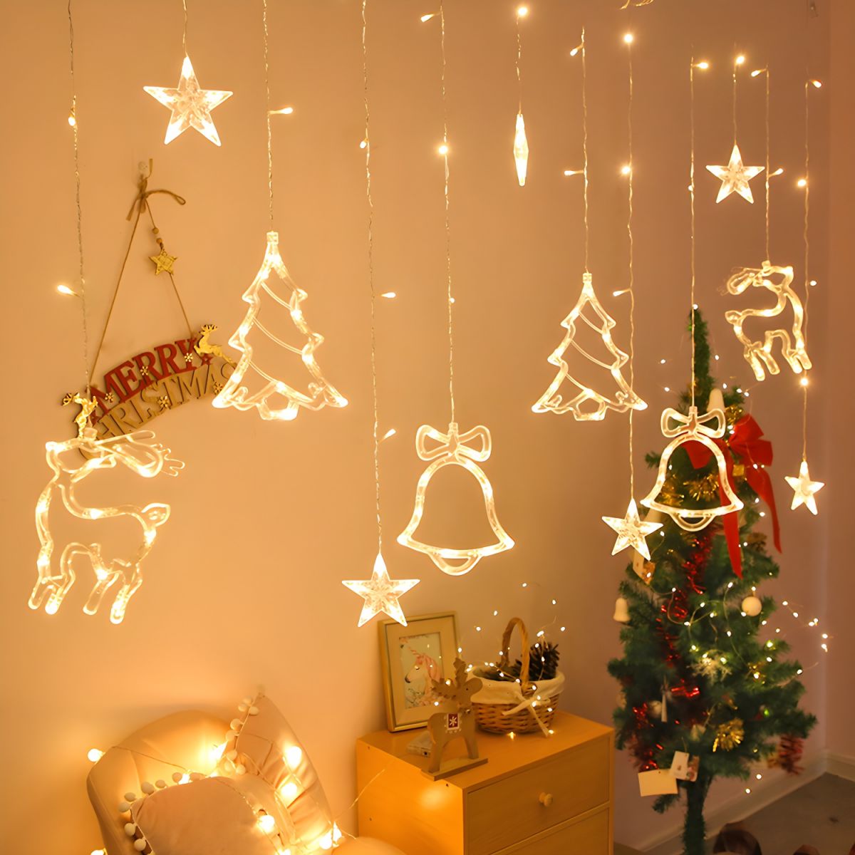 Christmas Tree and Deer Starry Light Strip Nordic Plastic Clear LED String Light for Bedroom