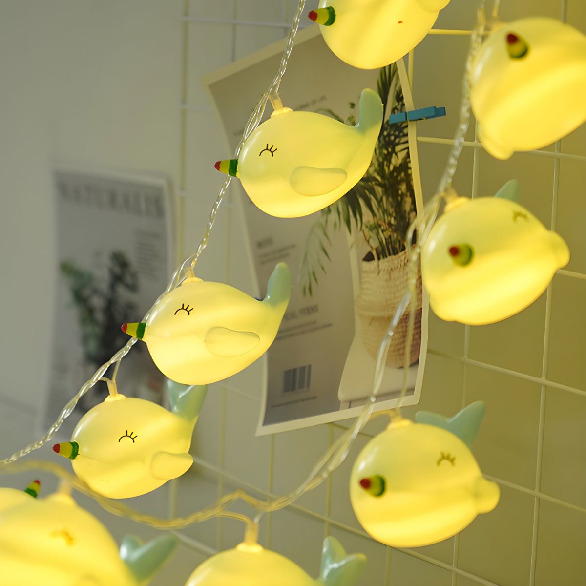 Whale Girls Bedroom Battery String Lamp Plastic Art Decor LED Fairy Lighting in White-Blue