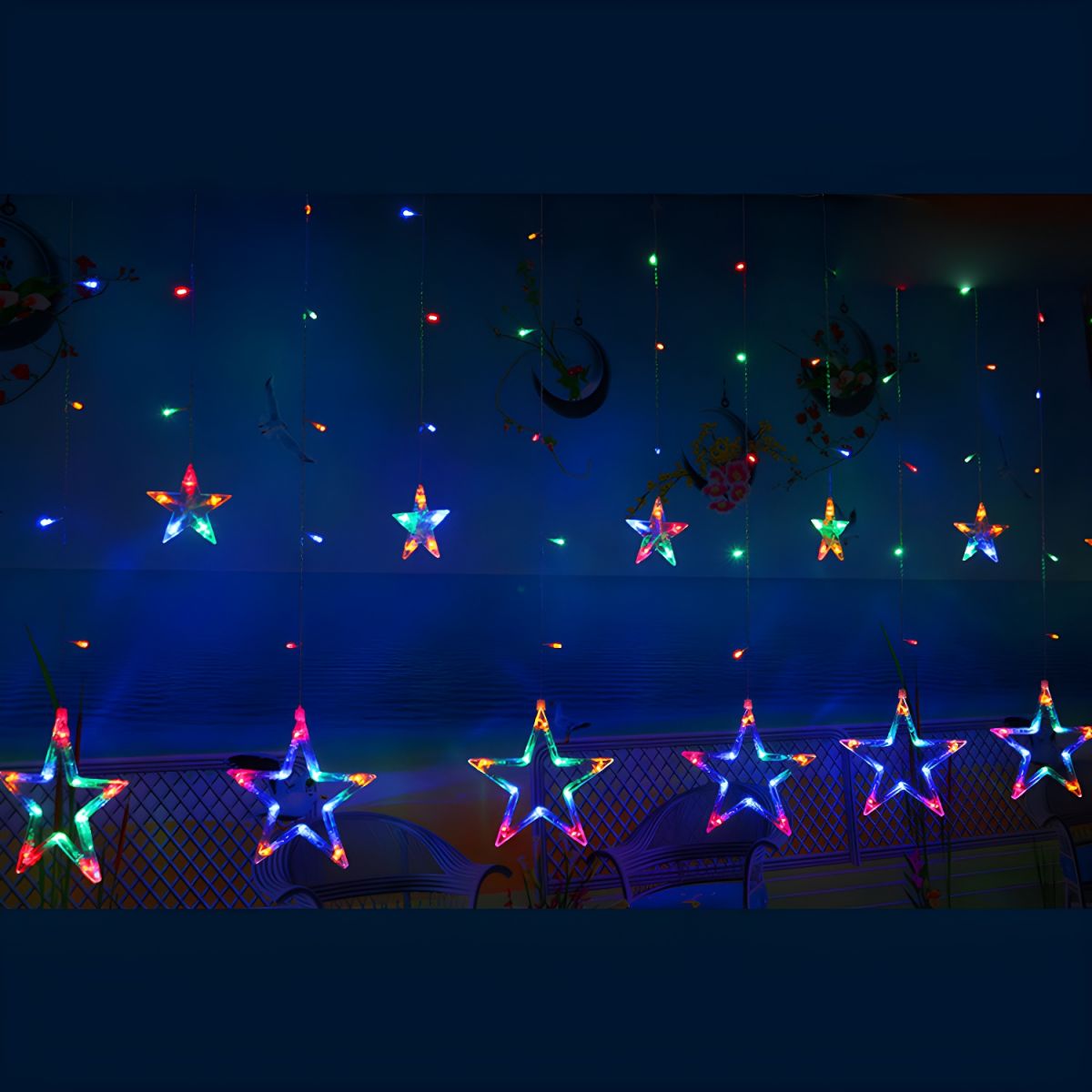 White Star Curtain String Light Art Decor 12-Head Plastic Christmas Light for Outdoor