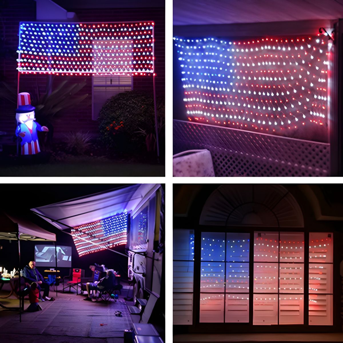 Red and Blue Flag Net String Light Decorative Plastic Solar LED Festive Light for Outdoor