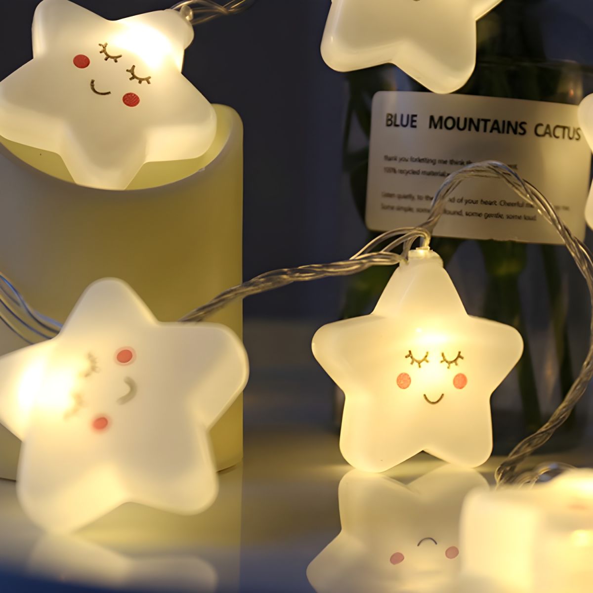 20 Lights Store Fiesta Lamp Contemporary White USB/Battery Powered LED String Light with Star Plastic Shade. 9.8 Ft Long