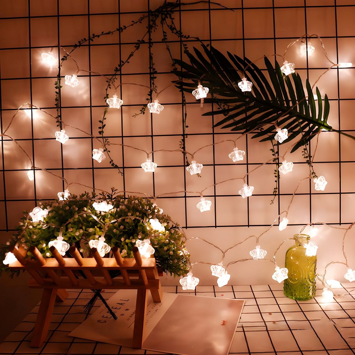 Modern Crown Fairy Light String Clear Plastic 20/40 Heads Bedroom String Lamp. 9.8/19.6 Ft Long