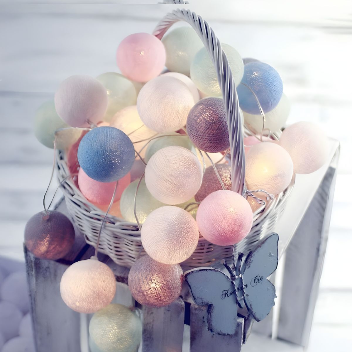 9.8 Ft 20 Bulbs Bedroom String Lighting Macaroon Grey/Blue and White/White and Pink Fiesta Light with Ball Cotton Shade and USB Charging