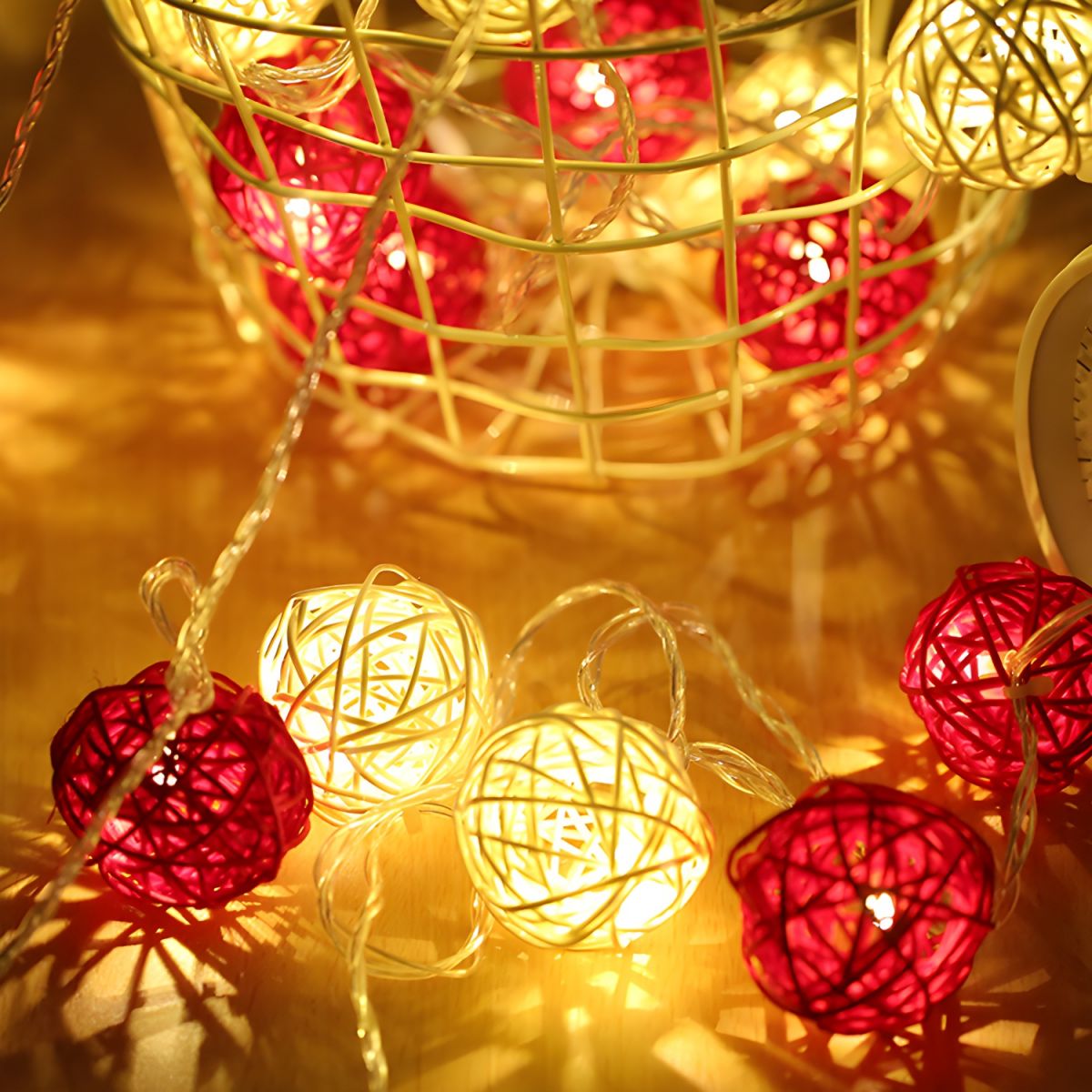 Contemporary Globe Battery String Light Rattan 13.1ft 20 Bulbs Bedroom LED Fairy Lighting