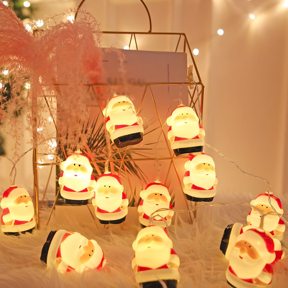 Cartoon Santa Claus Christmas Lamp Plastic Indoor LED String Light in Red
