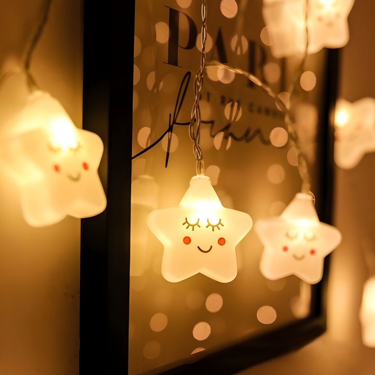 20 Lights Store Fiesta Lamp Contemporary White USB/Battery Powered LED String Light with Star Plastic Shade. 9.8 Ft Long