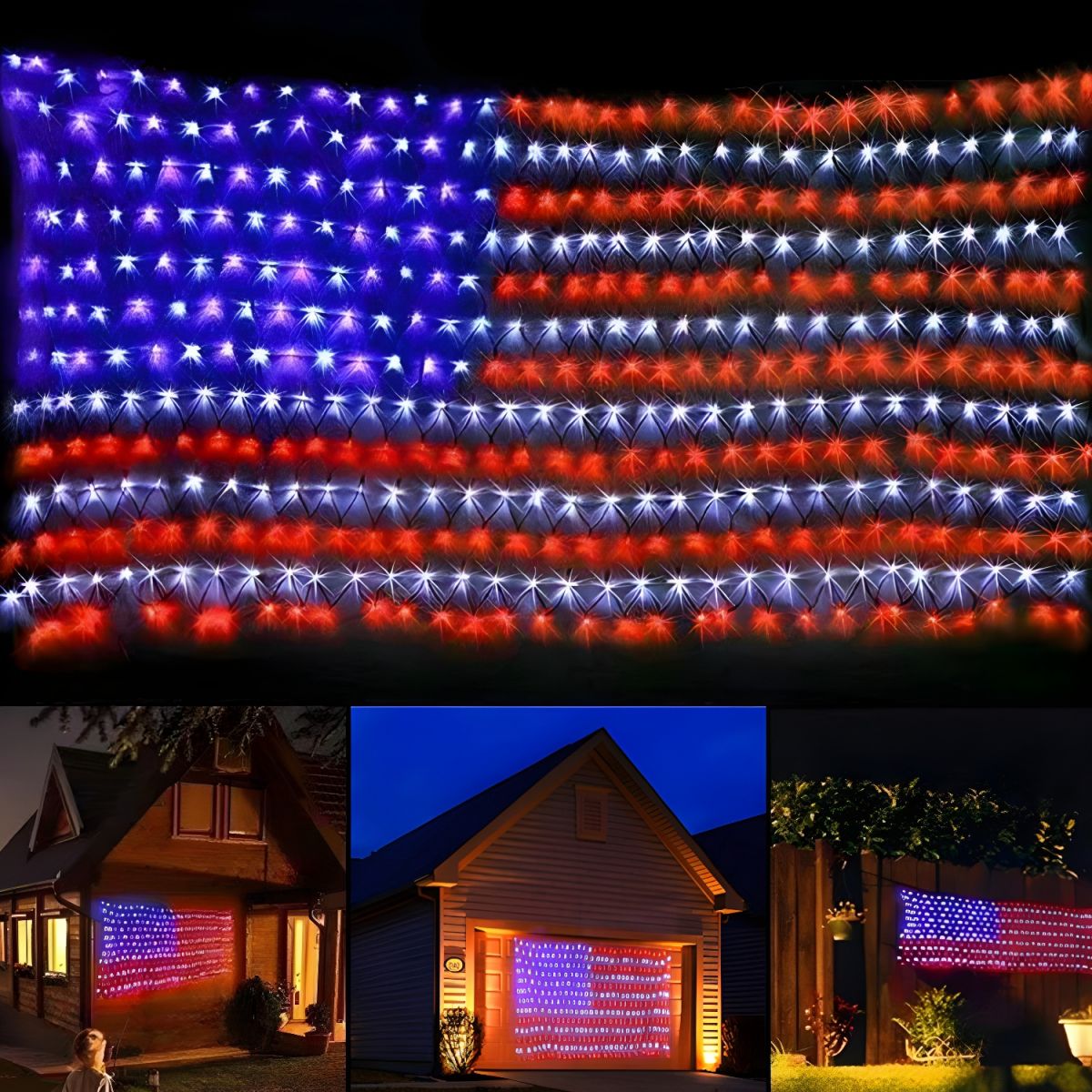 Red and Blue Flag Net String Light Decorative Plastic Solar LED Festive Light for Outdoor