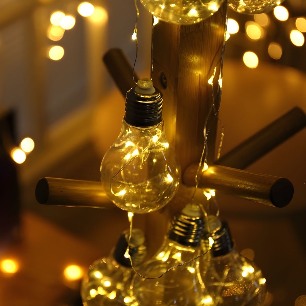 Bulb Shape Girls Bedroom Battery String Lamp 14.8ft 10 Heads Art Decor LED Fairy Lighting in Clear