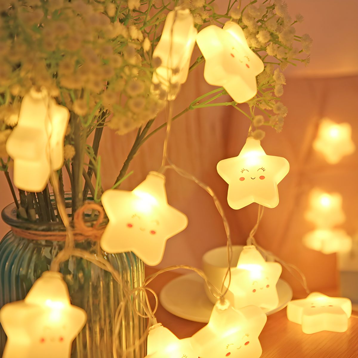 Star Battery String Lamp Art Decor Plastic Girls Bedroom LED Fairy Lighting in White