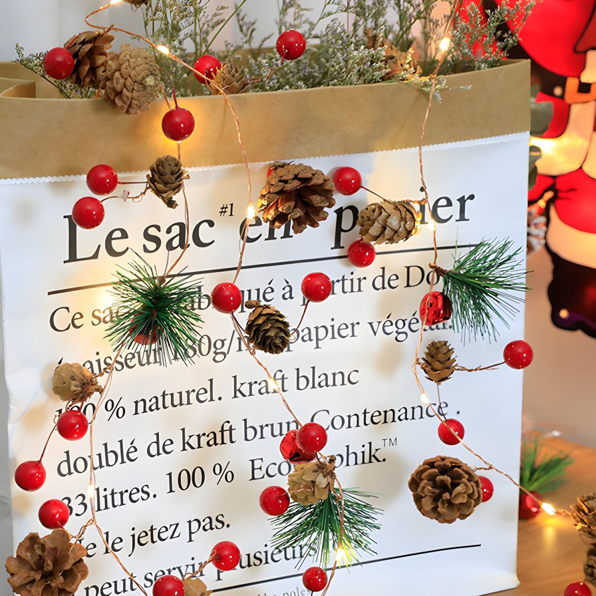 Plastic Pinecone String Light Set Nordic LED Battery Operated Festive Light for Bedroom