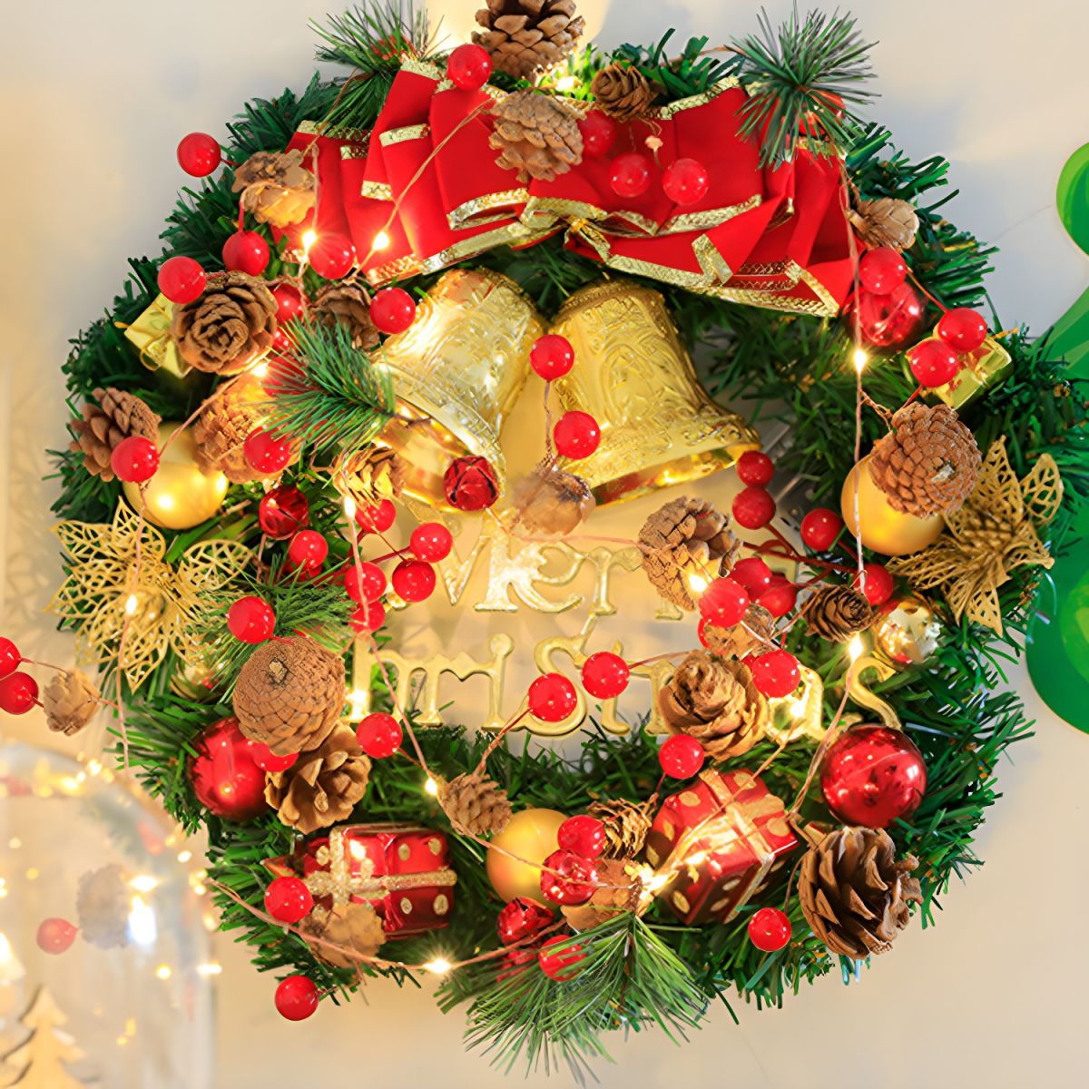 Plastic Pinecone String Light Set Nordic LED Battery Operated Festive Light for Bedroom