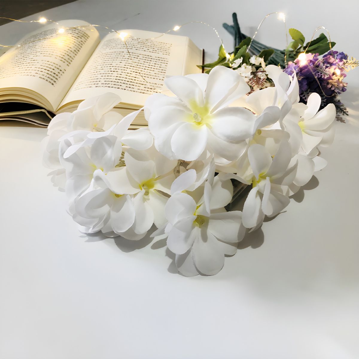 Floral LED String Light Modern Fabric 20 Heads Bedroom USB Powered Fiesta Lamp in Pink/Yellow. 9.8 Ft Long