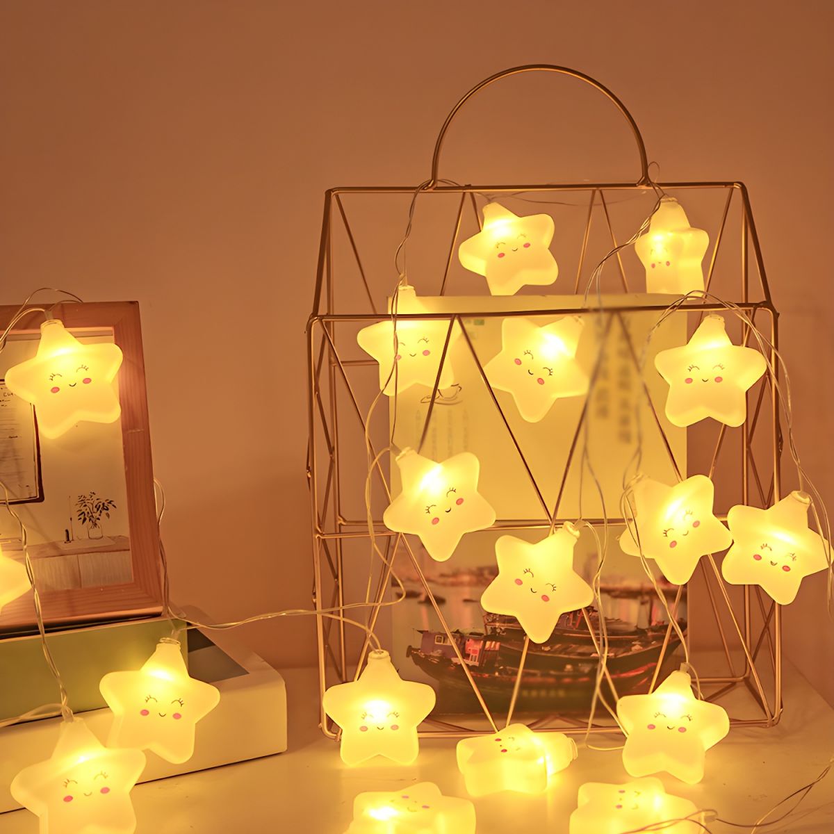 Star Battery String Lamp Art Decor Plastic Girls Bedroom LED Fairy Lighting in White