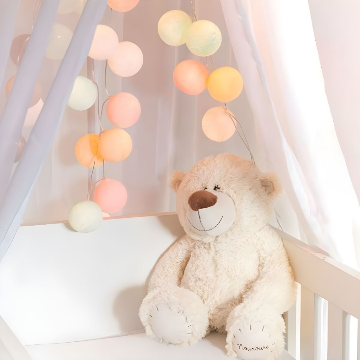 9.8 Ft 20 Bulbs Bedroom String Lighting Macaroon Grey/Blue and White/White and Pink Fiesta Light with Ball Cotton Shade and USB Charging