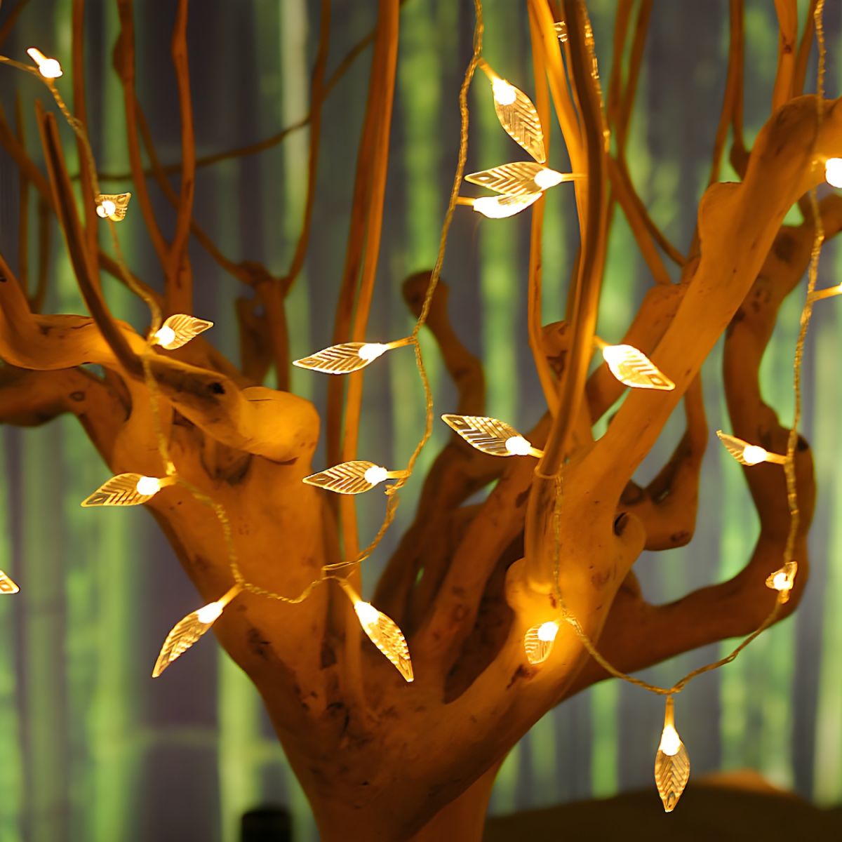 Leaf String Light Modern Clear Plastic 40-Light Living Room Battery/USB Powered LED Fiesta Lamp. 6m
