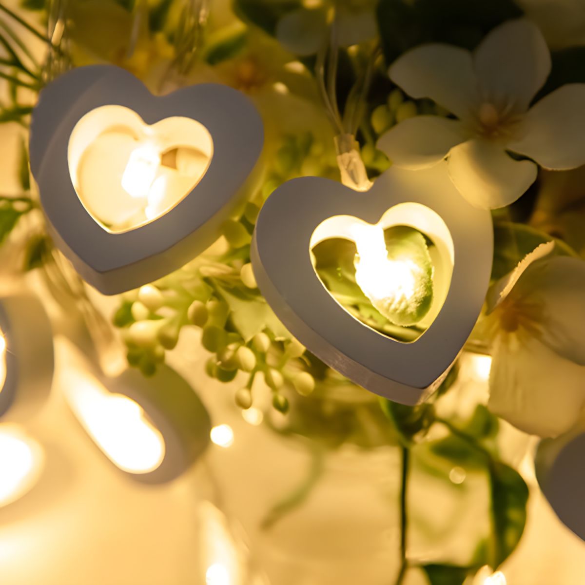 Wooden Heart Shaped String Light Decorative LED Festive Light for Wedding Party