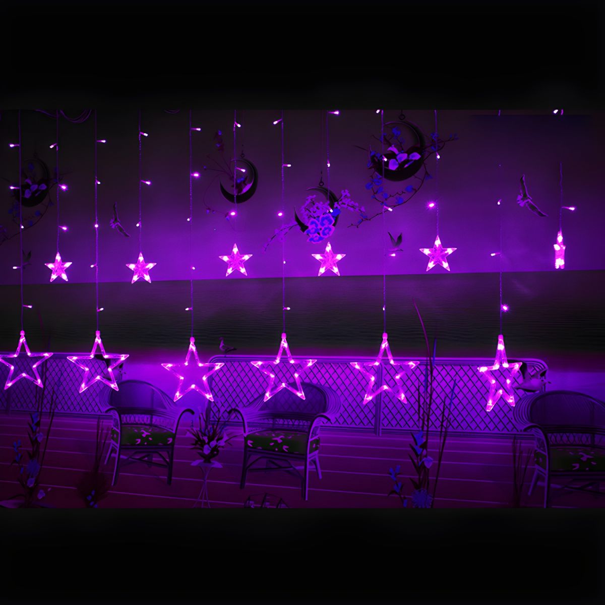 White Star Curtain String Light Art Decor 12-Head Plastic Christmas Light for Outdoor