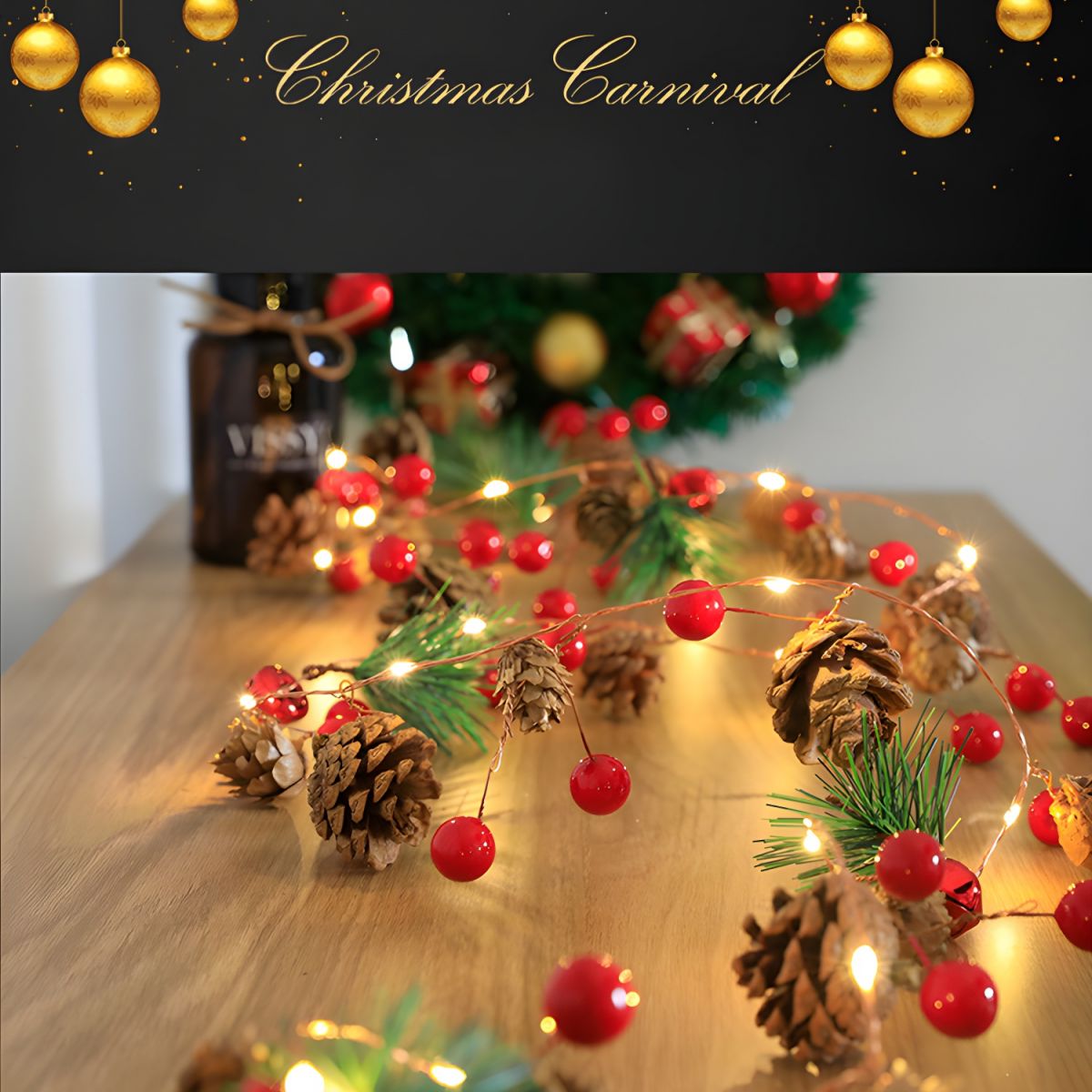 Plastic Pinecone String Light Set Nordic LED Battery Operated Festive Light for Bedroom