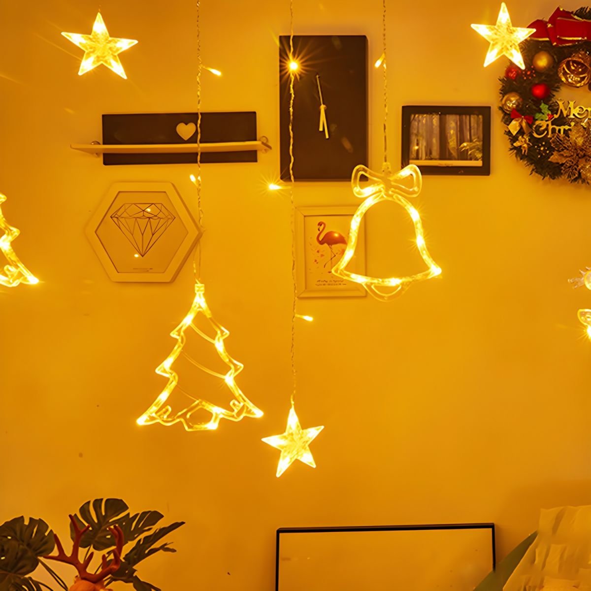 Modern Creative Rope Light Bells Copper Wire Curtain Light for Christmas Decorate