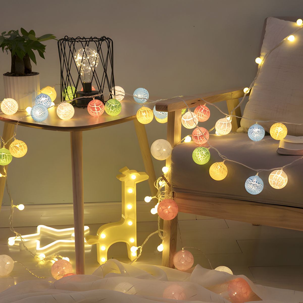 Crackle Ball Girls Bedroom LED Fairy Lighting Decorative Battery Powered String Light