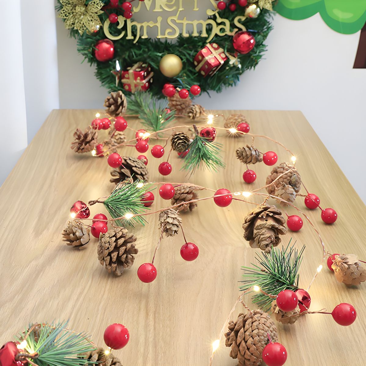 Plastic Pinecone String Light Set Nordic LED Battery Operated Festive Light for Bedroom