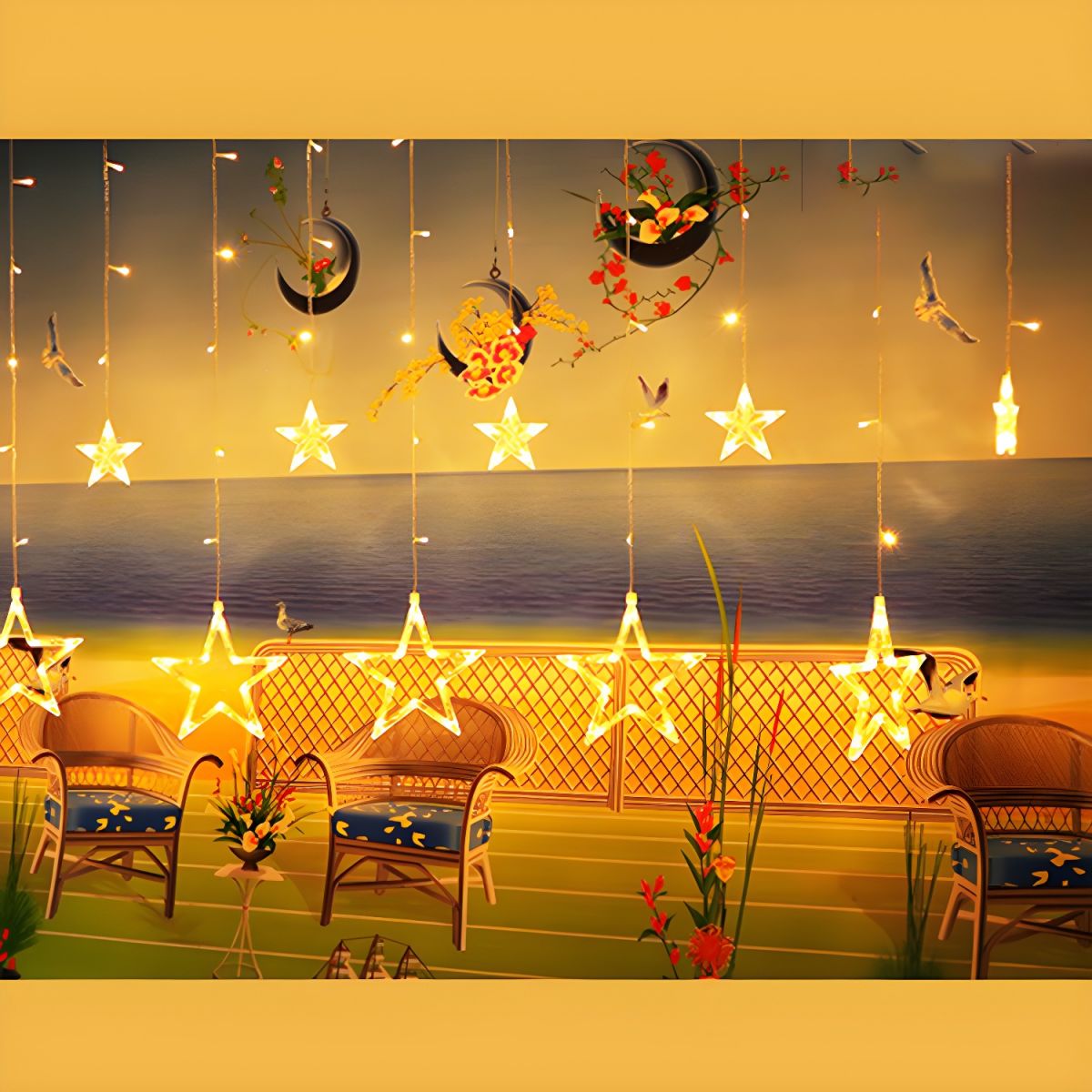 White Star Curtain String Light Art Decor 12-Head Plastic Christmas Light for Outdoor