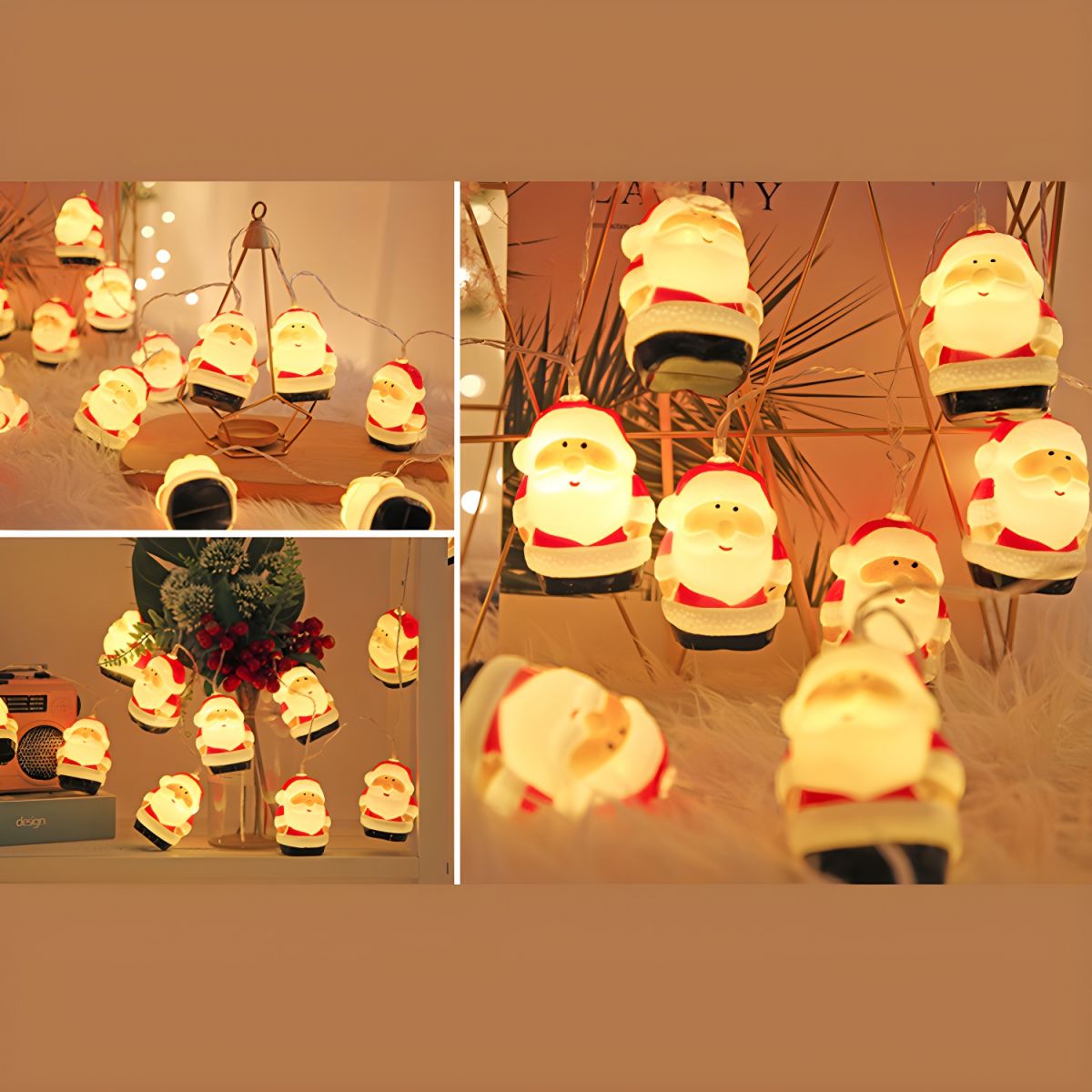 Cartoon Santa Claus Christmas Lamp Plastic Indoor LED String Light in Red