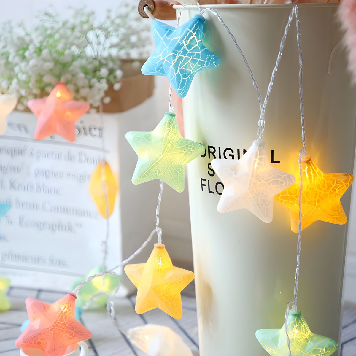 Pentagram LED String Light Modern Plastic 20/40 Heads Restaurant Christmas Lamp in Yellow/Blue-Pink-Yellow. 3/6 M