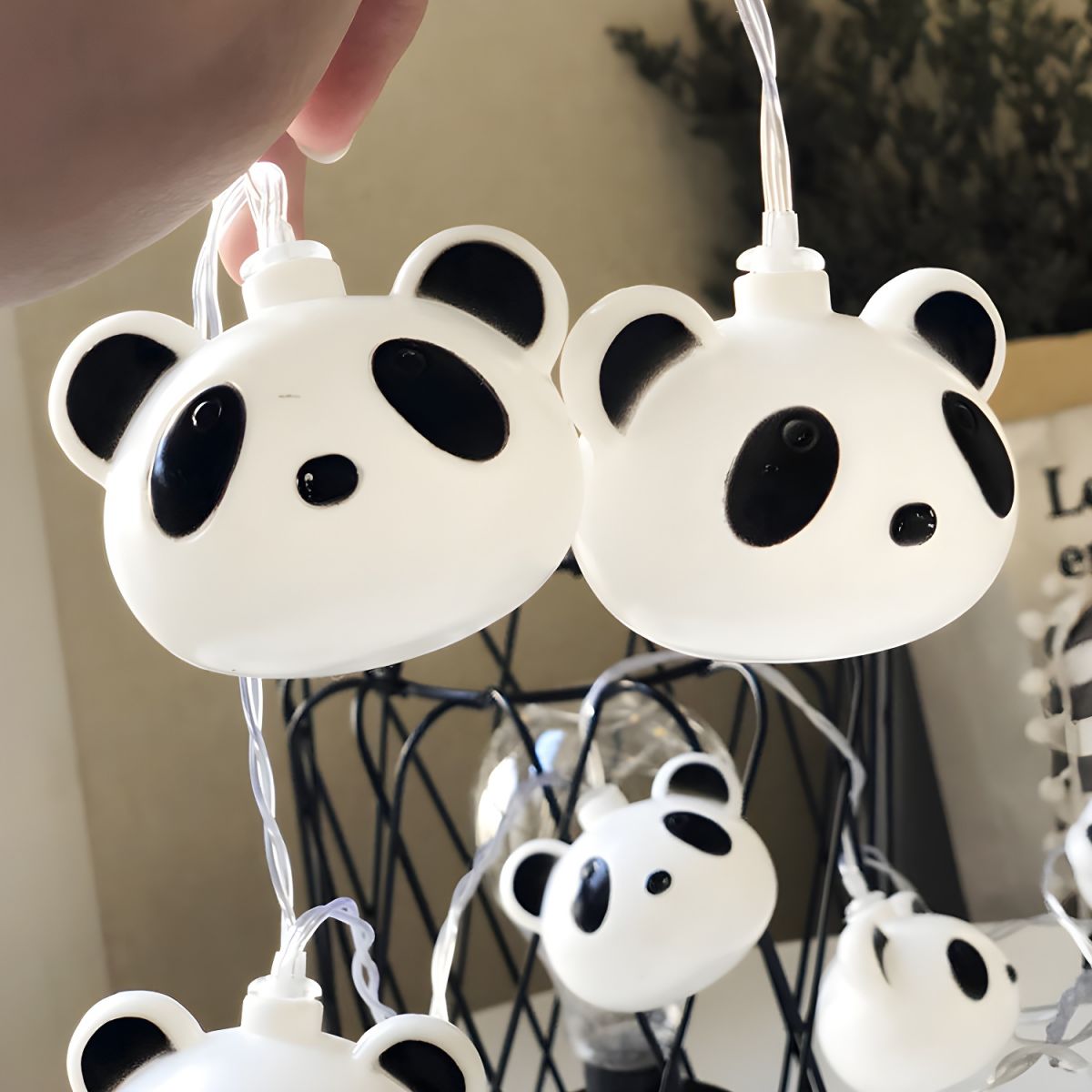 40 Heads Nursery Lighting String Cartoon White Battery/USB Powered LED Party Light with Panda Plastic Shade. 6m
