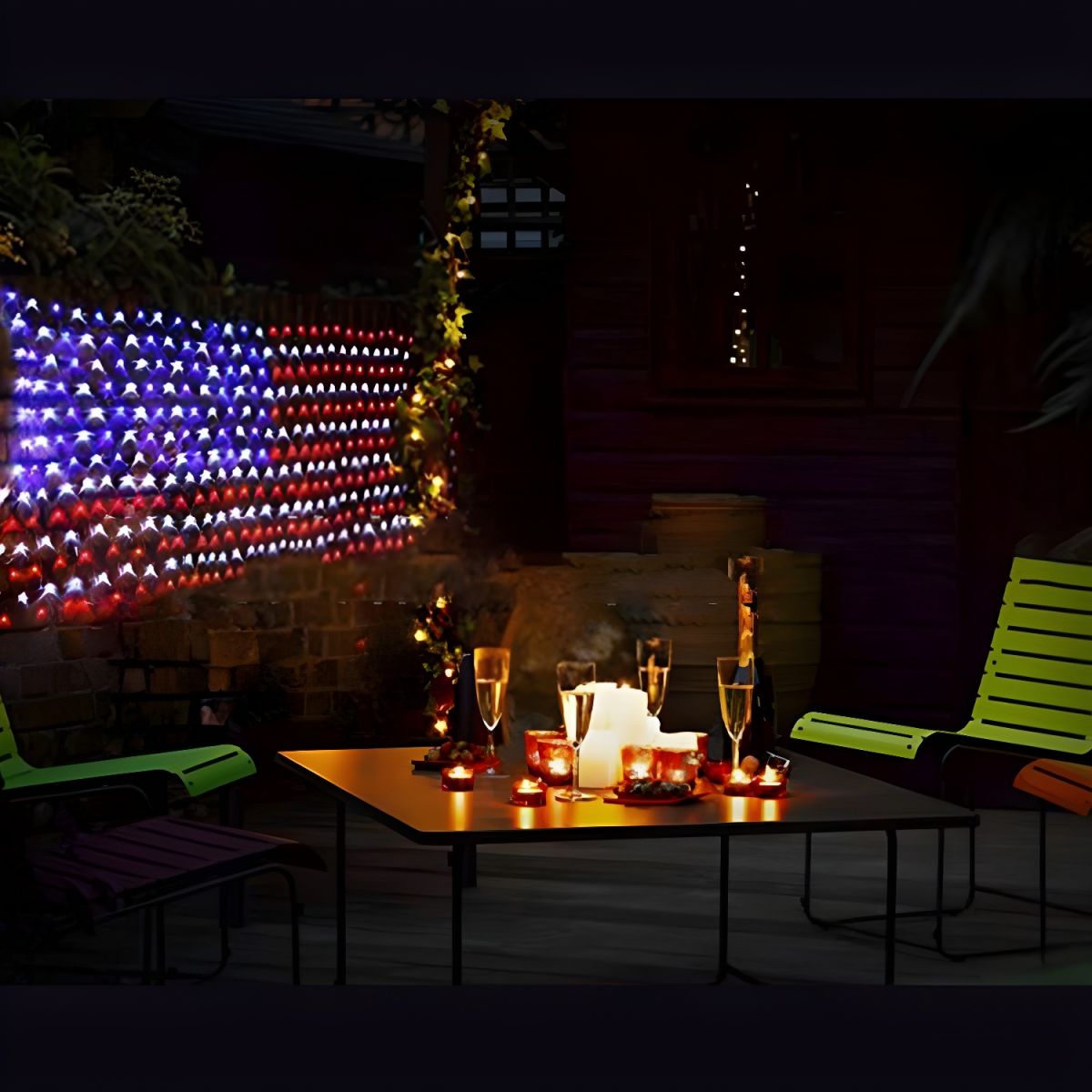 Red and Blue Flag Net String Light Decorative Plastic Solar LED Festive Light for Outdoor