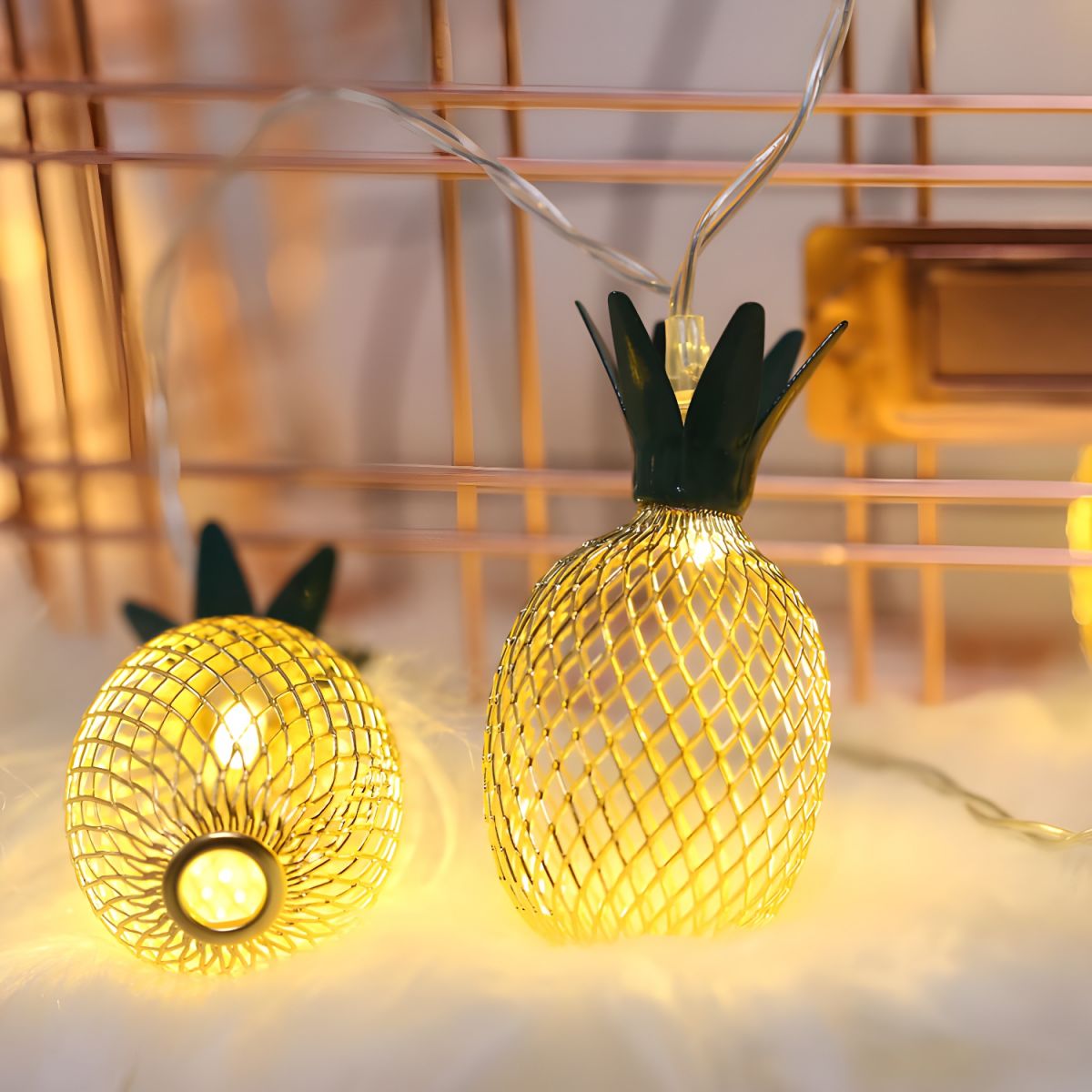 Pineapple LED Fairy Light Modern Style Iron Bedroom Battery String Lighting in Golden
