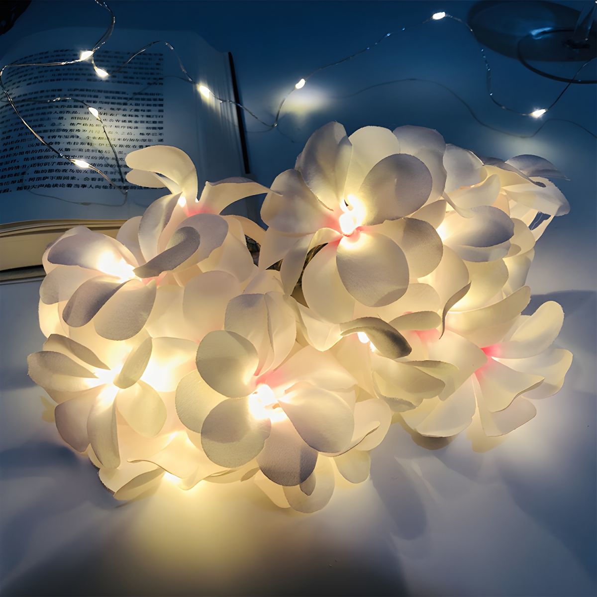 Floral LED String Light Modern Fabric 20 Heads Bedroom USB Powered Fiesta Lamp in Pink/Yellow. 9.8 Ft Long