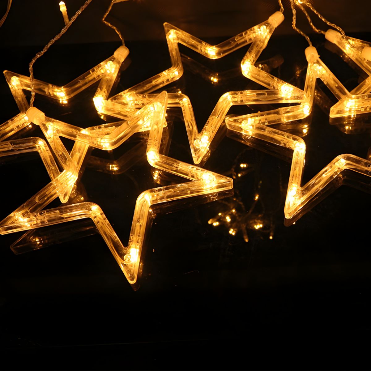 White Star Curtain String Light Art Decor 12-Head Plastic Christmas Light for Outdoor