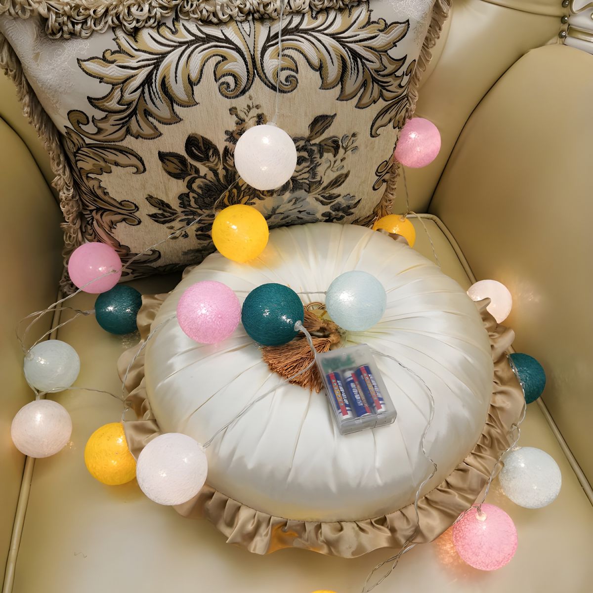 Cotton Rope Wrapped Ball String Lamp Trendy Nordic Style Battery LED Festive Light