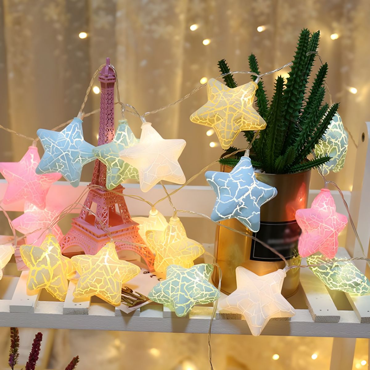 Nordic Crackled Star Shaped String Light Plastic Bedroom LED Light Strip