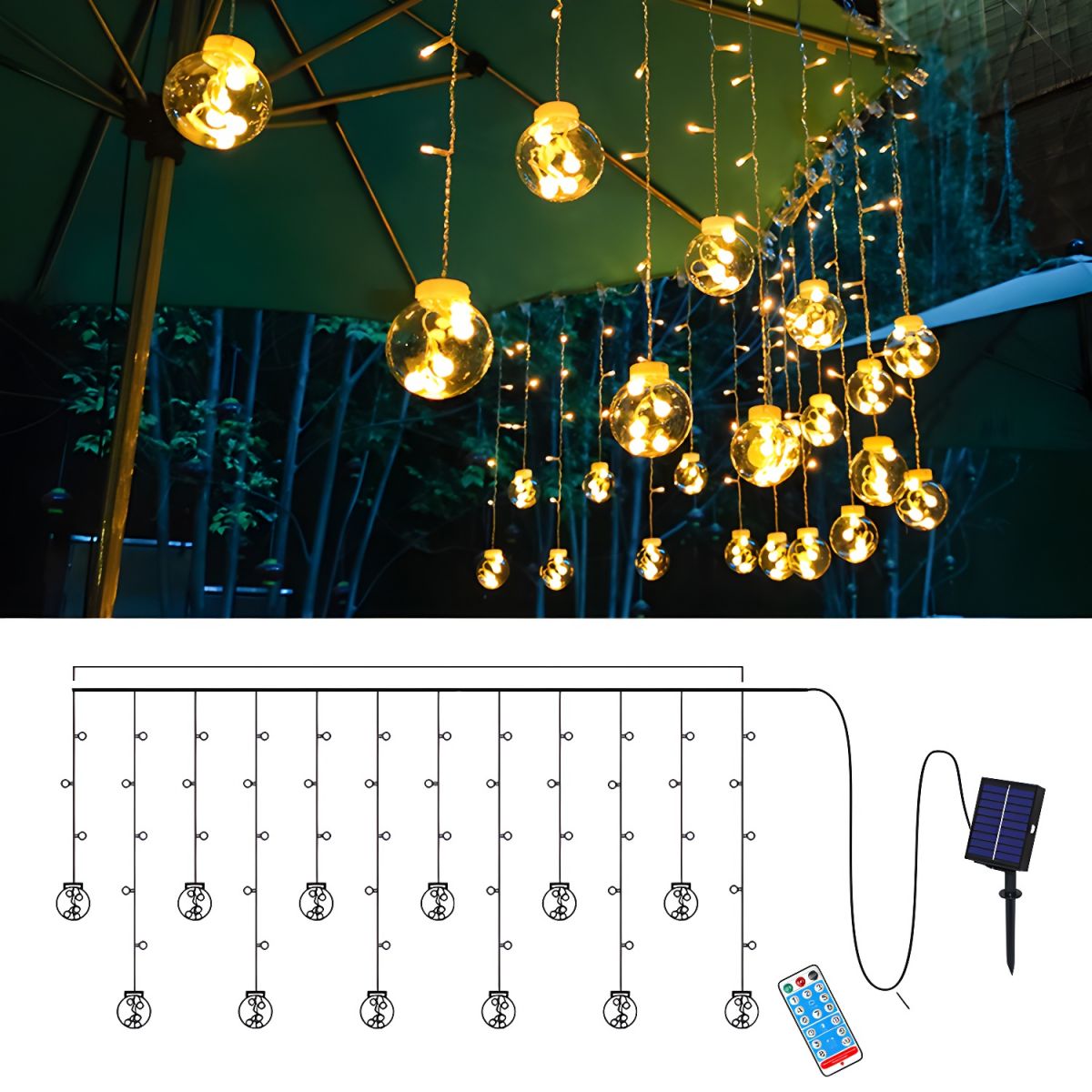 Decorative Wishing Ball LED Fairy Light Courtyard Solar String Lighting in Clear. 11.4ft