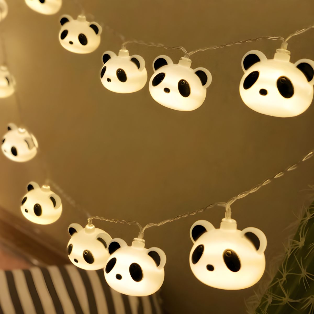 40 Heads Nursery Lighting String Cartoon White Battery/USB Powered LED Party Light with Panda Plastic Shade. 6m