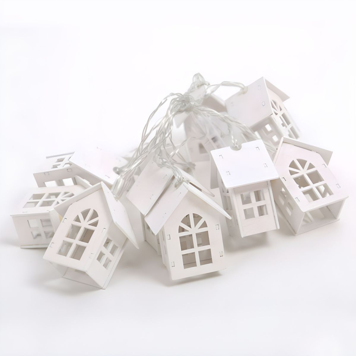 4.9ft House Shaped Bedroom Battery String Light Wooden 10 Bulbs Art Decor LED Fairy Lighting in White