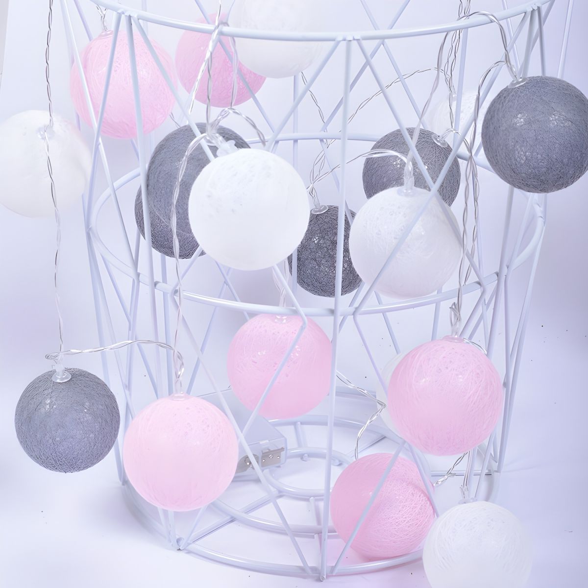 Cotton Rope Wrapped Ball String Lamp Trendy Nordic Style Battery LED Festive Light