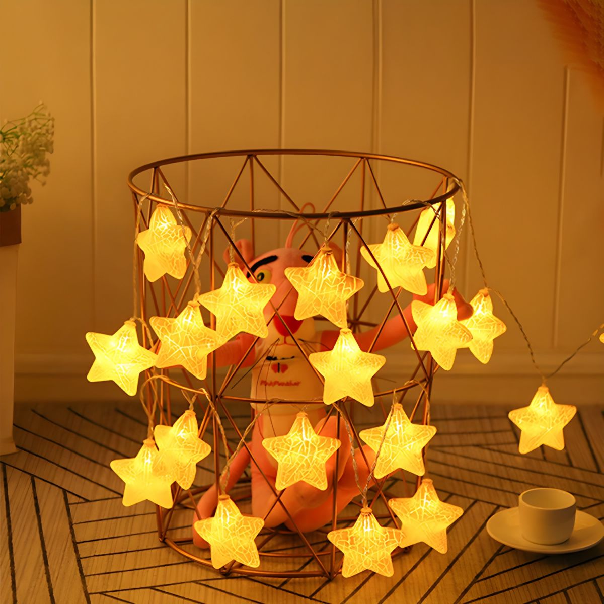 Pentagram LED String Light Modern Plastic 20/40 Heads Restaurant Christmas Lamp in Yellow/Blue-Pink-Yellow. 3/6 M