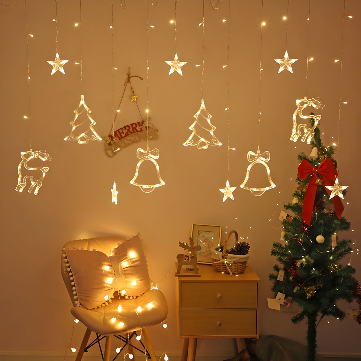 Christmas Tree and Deer Starry Light Strip Nordic Plastic Clear LED String Light for Bedroom