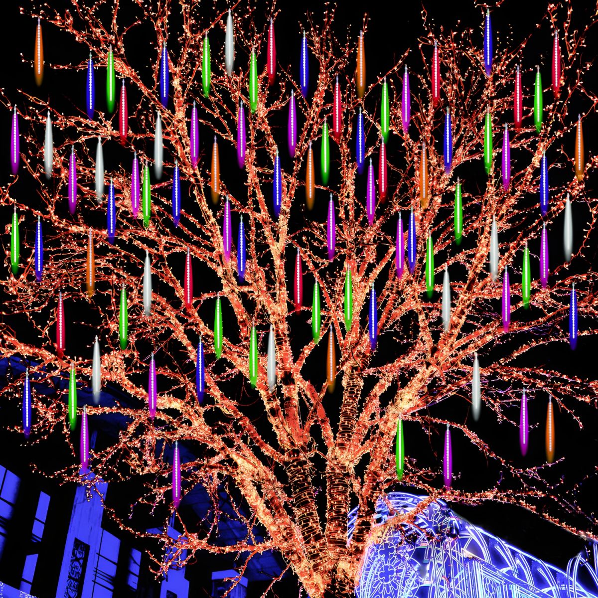 9.8ft Clear Meteor Shower Solar String Lamp Art Decor 36 Bulbs Plastic LED Fairy Lighting for Outdoor