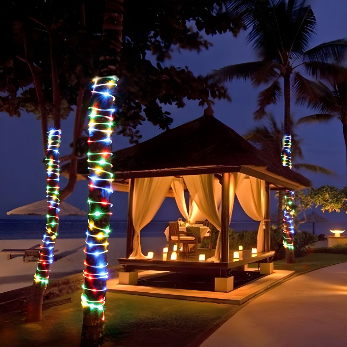 Modern Tube LED Fairy Light Plastic 50 Heads 23ft Courtyard Solar Powered String Lighting in Clear